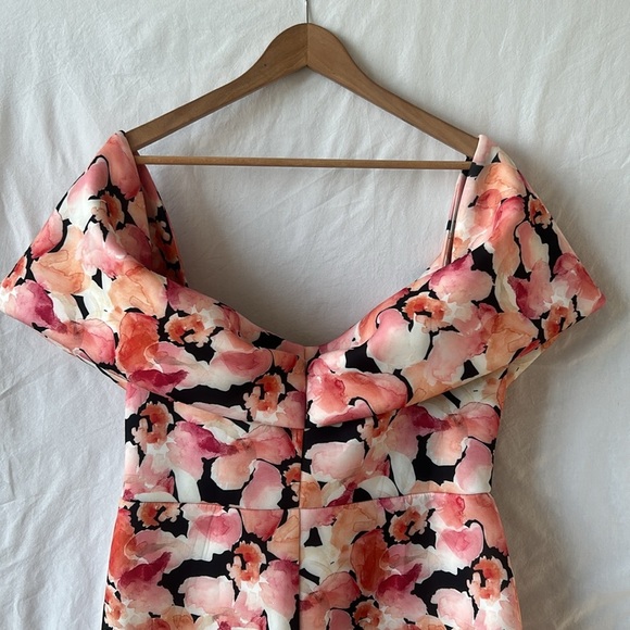 ASOS DESIGN Sweetheart Puff Bardot Midi Pink Floral Party Dress Size 14 NEW - Picture 8 of 17